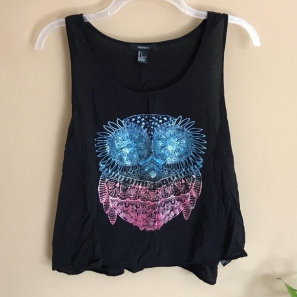 Forever 21 Tops - 3/$15 Forever 21 Black Owl Graphic Tank Top